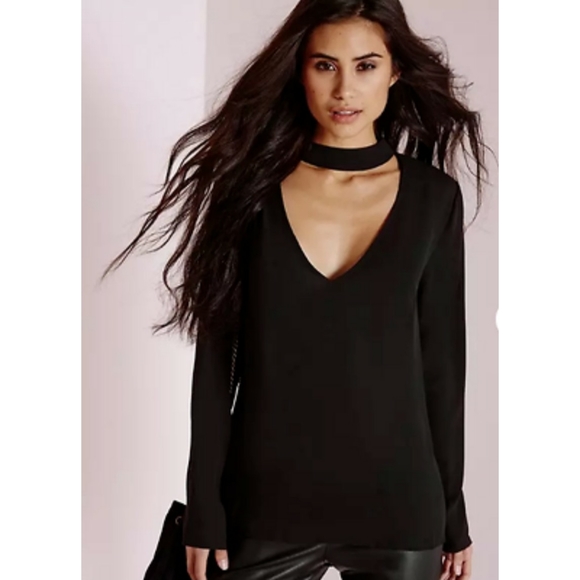 Missguided Tops - Missguided Choker Plunge Cutout Blouse